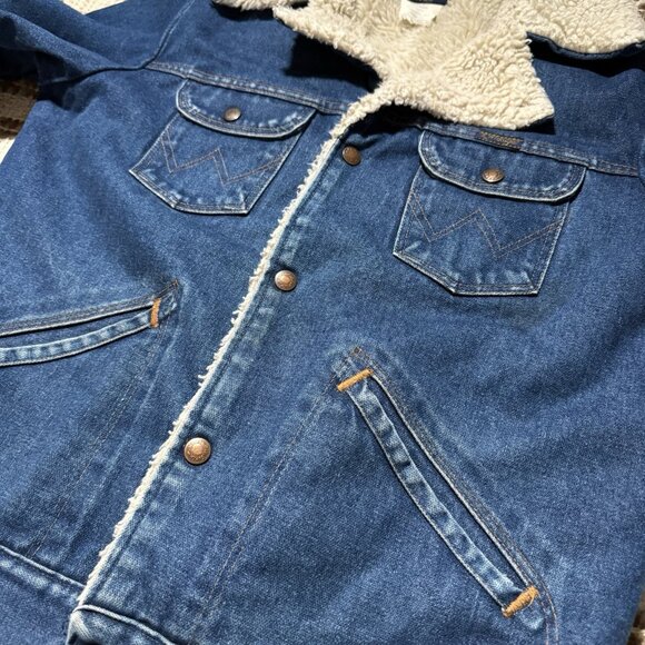 Vintage Wrangler Wrange Coat Sherpa Lined Denim Western Jacket USA Made Medium - Picture 5 of 9